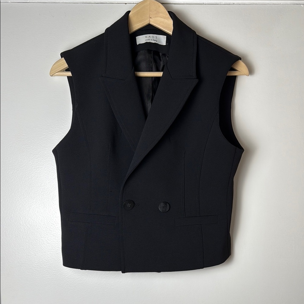 KAOS Italian Black Double-Breasted Vest - Size 06 / 42 EU